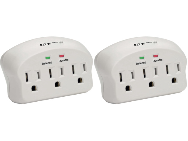 3 Outlet Portable Surge Protector Power Strip, Direct Plug in, $5,000 Insurance (SK3-0), Apple, Grey (Pack of 2)