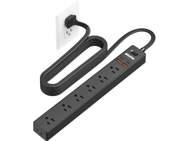 10 Ft Extension Cord Power Strip,Surge Protector,7 AC Outlets 4 USB(2USB-C) 1700J, 0.33in 45°Ultra Thin Flat Plug, 1.9in Wide Spaced Outlet, 1875W,...