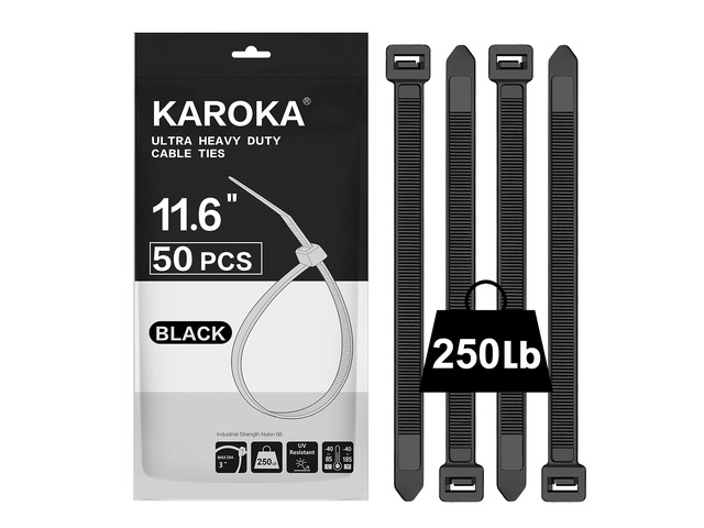 Industrial Zip Ties Heavy Duty with 250 lbs Tensile Strength, 11.6 inch, Electrical Cable Ties Heavy Duty, 50 Pieces, Wide and Thick Zip Ties, by