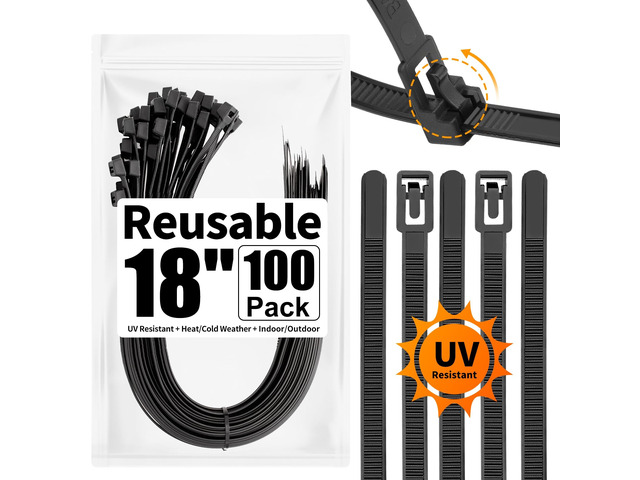 100 Pack Reusable Zip Ties 18 Inch Heavy Duty UV Resistant Cable Ties Black Reusable Trigger Release / Heavy Duty Nylon / UV Weatherproof /...