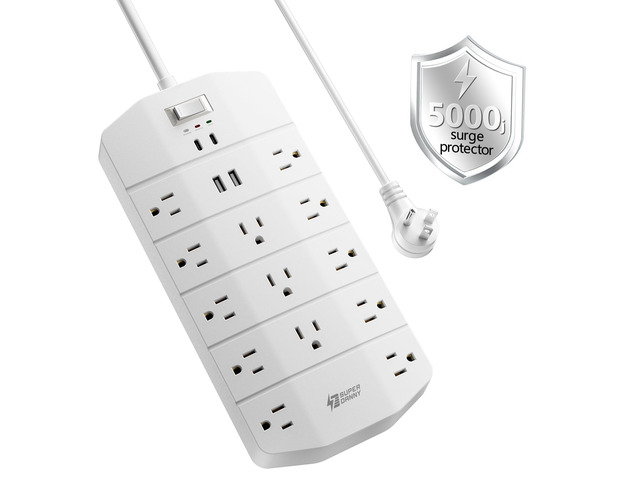 Power Strip Surge Protector 5000J, 10FT, 15A, PD 20W, 13 AC White, 2 USB-A & 2 USB-C Fast Charging Heavy Duty 14AWG/3C Industrial Grade 10ft...