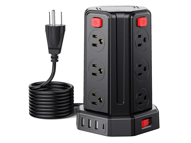 Power Strip 16.4 Ft Extension Cord with 12 AC Multiple Outlets 4 USB (1 USB C), Power Strip Tower Desktop Charging Station for Home Office College...