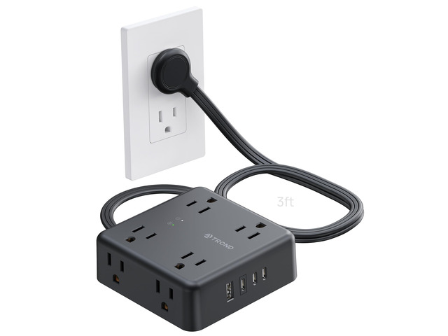 Surge Protector Power Strip, 3FT Flat Plug Extension Cord, Black 8 Outlets & 4 USB Ports(3 USB C), 1625W, 1440J, Wall Mount Outlet Extender for...