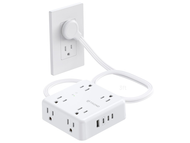 Surge Protector Power Strip, 3FT Flat Plug Extension Cord, White 8 Outlets & 4 USB Ports(3 USB C), 1625W, 1440J, Wall Mount Outlet Extender for...