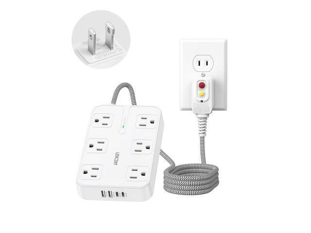 2 Prong GFCI Power Strip with Surge Protection, 6 FT Extension Cord GFCI 2 Prong to 3 Prong Outlet Adapter, 6 AC & 4 USB Ports, 1050J Surge...