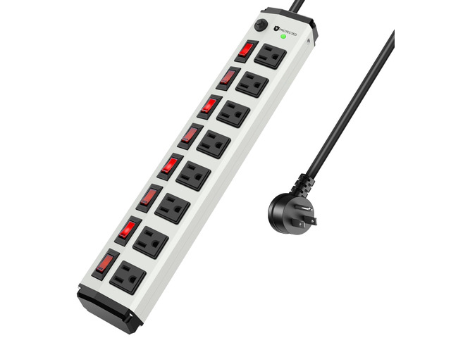 8 Outlet Heavy Duty Power Strip with 8 Individual Switches 1200J White 6FT Moutable Metal Power Strip Surge Protector 15A 1800W 125V 60Hz 6FT 14AWG...