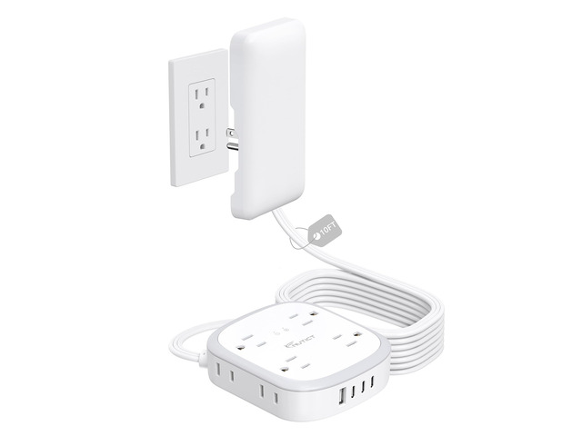 Outlet Cover 10FT Long Extension Cord, Surge Protector Power Strip 8 AC (4-2Pin) and 4 USB Ports, Wall Mount, 3 Prong Flat Wall Plug with Power...