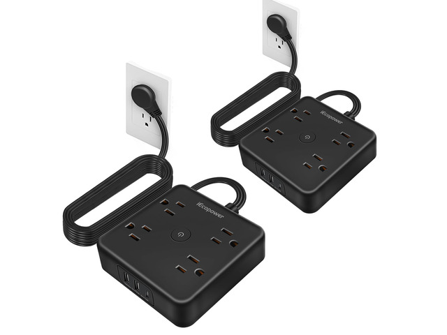 Power Strip 15 ft Cord,Long Power Strip with 4 Widely Outlets, Thin Extension Cord with 3 USB Ports(1 USB C Port),Slim Desk Charging...