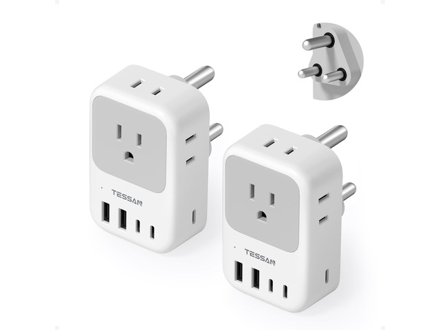 Type M South Africa Plug Adapter, PD 28W 2-Pack 4 AC Outlets & 5 USB Ports (3 USB-C), Travel Adaptor US to Botswana Namibia Nepal Bhutan