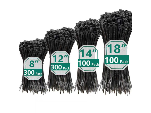 800 PCS Black Zip Ties Assorted Sizes 8+12+14+18 Inch Self-locking Nylon Cable ties Heavy Duty Outdoor, UV Resistant Wire Straps for Home Office...
