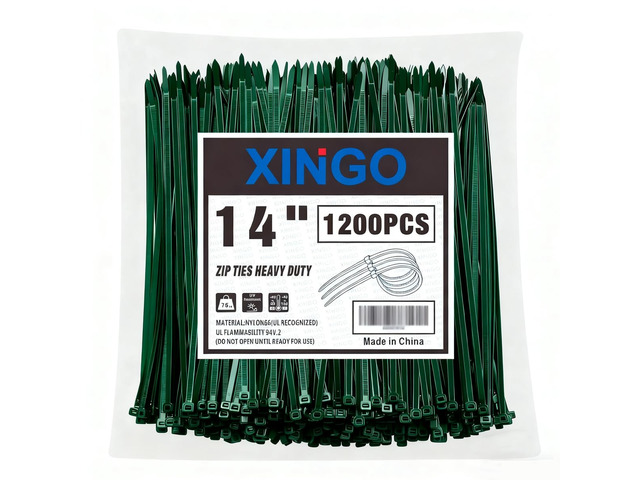 14 Inch Garden Green Zip Ties 1200PCS, 75 LBS Ultra Strong Tensile Strength, UV Resistant Cable Ties, Self-locking Plastic Ties for Indoor and...