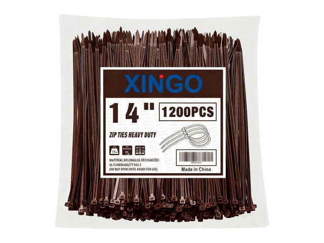 14 Inch Brown Zip Ties 1200 PCS, 75 LBS Ultra Strong Tensile Strength, UV Resistant Cable Ties, Self-locking Plastic Ties for Indoor and Outdoor Use
