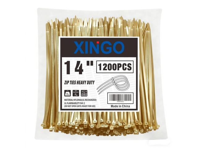 14 Inch Gold Zip Ties 1200 PCS, 75 LBS Tensile Strength, UV Resistant Cable Ties, Self-locking Plastic Ties for Indoor and Outdoor Use