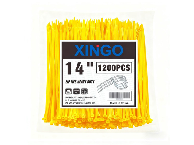 14 Inch Yellow Zip Ties 1200 PCS, 75 LBS Ultra Strong Tensile Strength, UV Resistant Cable Ties, Self-locking Plastic Ties for Indoor and Outdoor Use
