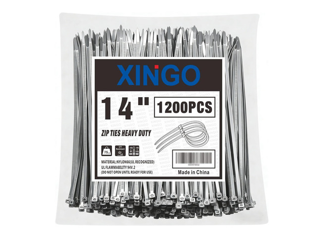 14 Inch Silver Zip Ties 1200 PCS, 75 LBS Ultra Strong Tensile Strength, UV Resistant Cable Ties, Self-locking Plastic Ties for Indoor and Outdoor Use
