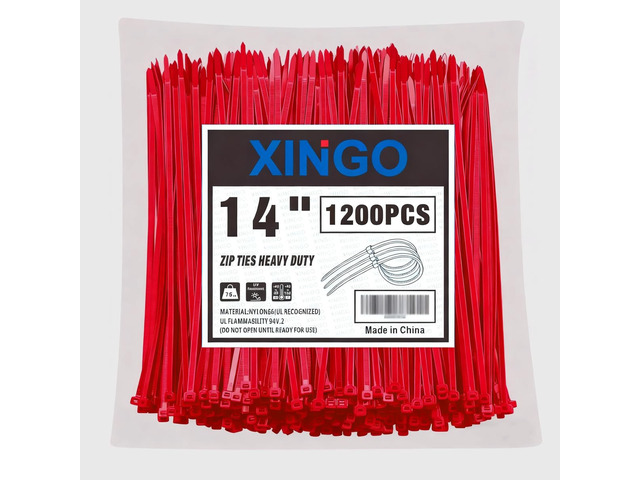 14 Inch Red Zip Ties 1200 PCS, 75 LBS Ultra Strong Tensile Strength, UV Resistant Cable Ties, Self-locking Plastic Ties for Indoor and Outdoor Use
