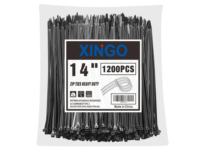 14 Inch Black Zip Ties 1200 PCS, 75 LBS Tensile Strength, UV Resistant Cable Ties, Self-locking Plastic Ties for Indoor and Outdoor Use