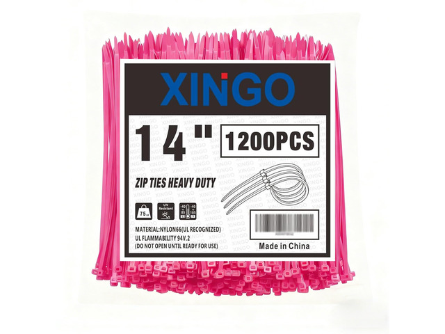 14 Inch Pink Zip Ties 1200 PCS, 75 LBS Tensile Strength, UV Resistant Cable Ties, Self-locking Plastic Ties for Indoor and Outdoor Use