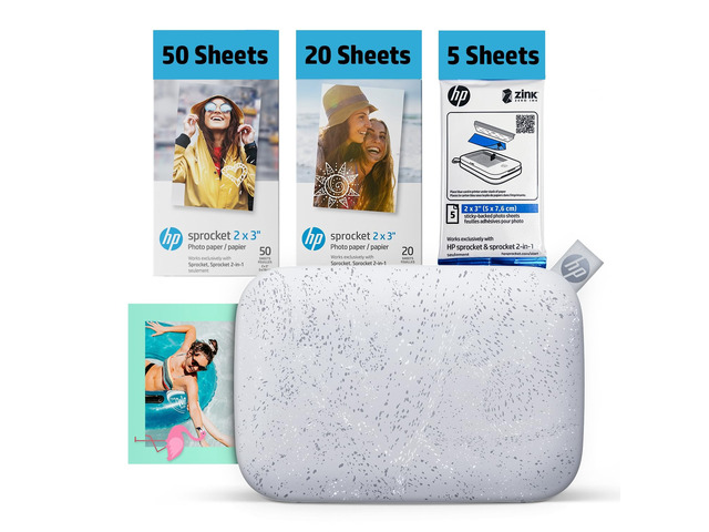 Sprocket 2x3 Instant Smartphone Photo Printer 75 Sheets Bundle - Bluetooth Portable Color Wireless Mobile Printer (Luna Pearl) Zink Sticky-Back Photos
