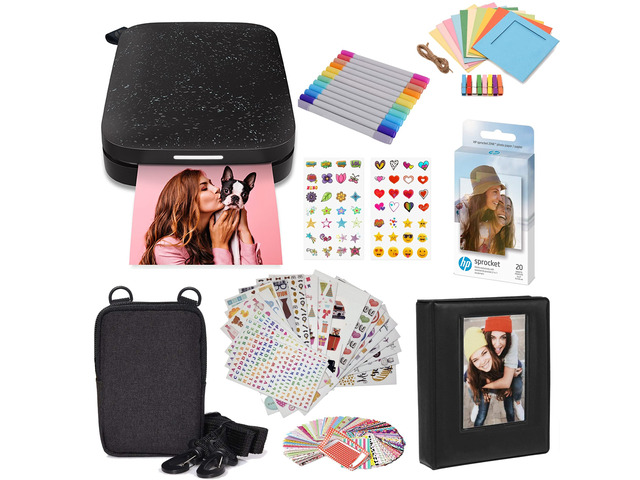 Sprocket Portable 2x3 Instant Color Photo Printer (Black Noir) Starter Bundle