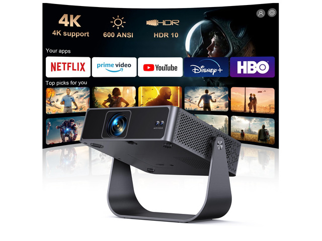 [Official Apps & Live TV & 330Â° Stand]Smart Mini Projector with WiFi and Bluetooth Ultra-thin, 4K Support Outdoor Movie Projector, Auto Focus,...