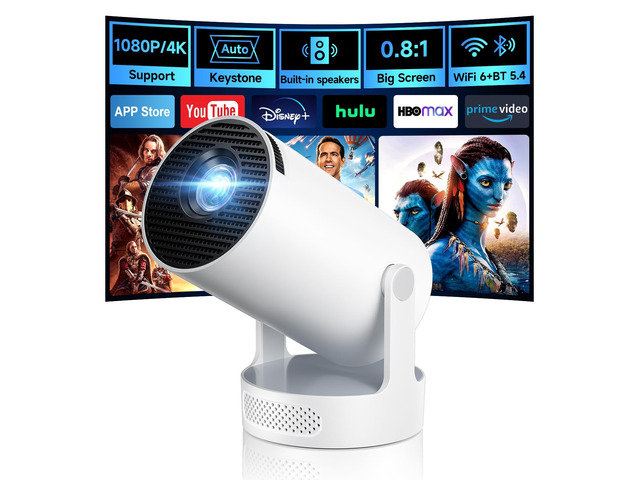 Philoent Mini Projector with WiFi 6 and BT 5.4, Built-in Apps 2026 Upgraded 1080P/4K Support, 180° Rotation, Wi-Fi 6 & Bluetooth 5.4, Automatic...