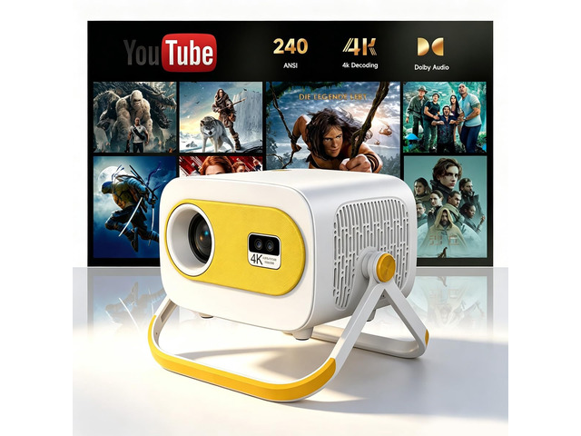 Mini Projector with 1080P Support 240 ANSI Lumens WiFi Bluetooth 5.2 Smart Portable Outdoor Movie Projector Built-in Apps Auto Keystone, 5W...