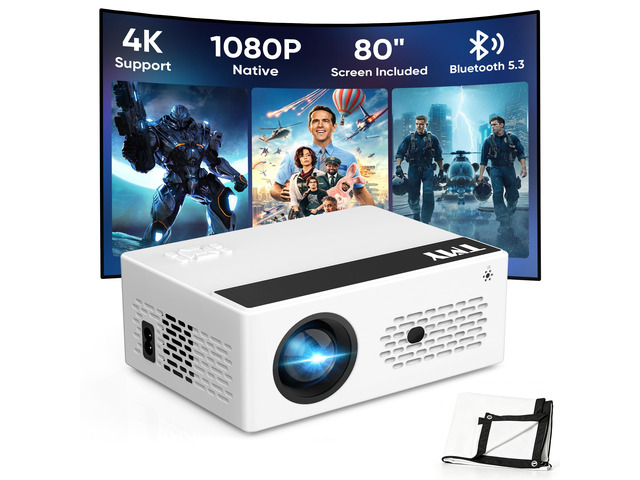 TMY Native 1080P Mini Portable Projector, 2-way Bluetooth, with 80in Screen 4K Support, 15W Powerful Speaker, Indoor/Outdoor Movies, Zoom & Timer...