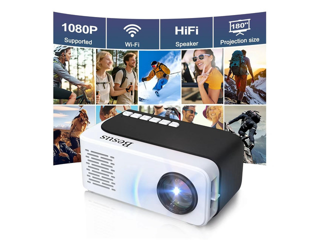 SEXZCUSKT Mini Projector, HD 1080P WiFi Video Projector, Portable Outdoor Projector with Tripod, Gift for Kids, Home Theater Movie Phone Projector...