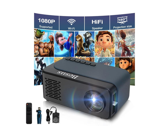 Mini Projector, HD 1080P WiFi Video Projector, Portable Outdoor Projector with Tripod, Gift for Kids, Home Theater Movie Phone Projector Compatible...