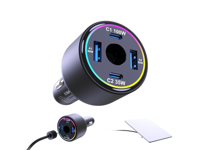 Ubigbuy 255W USB C Car Charger for Starlink Mini 5-Port 60W DC Port & 100W PD Fast Charging, Compatible with MacBook, iPhone 17/16 Pro Max,...