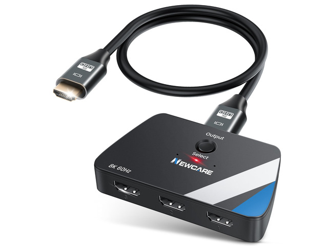 HDMI 2.1 Switch 3 in 1 Out, 4K@120Hz 8K@60Hz 48Gbps w/ 2.6ft 8K HDMI Cable HDMI Splitter Switch Supports HDR10+, ALLM, VRR, Dolby, 3D and...