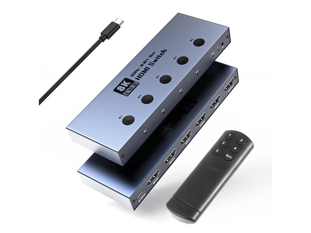 HDMI 2.1 Switch 5 in 1 Out 8K@60Hz 4K@240Hz with IR Remote Supports PS5, Xbox, PC, Switch. 48Gbps, VRR, ALLM, HDR10+, Atmos, CEC, HDCP 2.3....