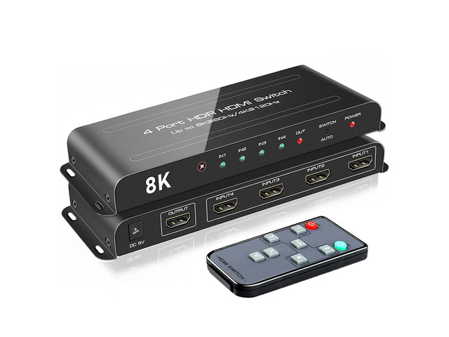 ROOFULL 4 Port 8K HDMI Switch with Remote 4 In 1 Out HDMI 2.1 Switcher Selector, 8K@60Hz, 4K@120Hz, Dolby Vision/Atmos, Automatic Switching, HDCP...