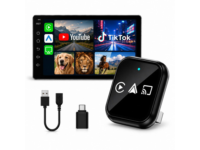 2026 Wireless CarPlay Adapter for iPhone, 3-in-1 Screen Mirror Car Adapter 3-in-1 wireless upgrade with screen mirroring, 5GHz fast auto-connect,...