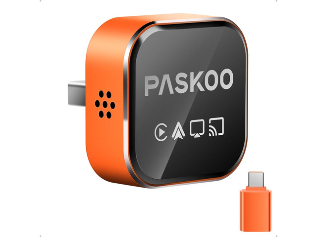 PASKOO Wireless CarPlay Adapter for Apple iPhone & Android Phones CarPlay Wireless with Screen Mirroring, WiFi 6 & Bluetooth 5.4,Zero Latency,...