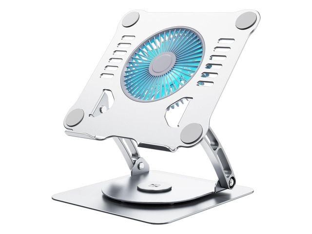 SHUWEI 360Â° Rotating Laptop Cooling Stand w/Fan, Fits 15'' Laptop, Silver 3-Speed Fan, Adjustable Height Laptop Stand for Desk, Quiet Ergonimic...