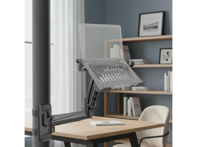CondoMounts CLMLTP1016 Ergonomic Laptop Mount for Poles Fits Devices Up to 19' 360Â° Rotation Anti-Slip Tray Tool-Free Strap Mounting ...