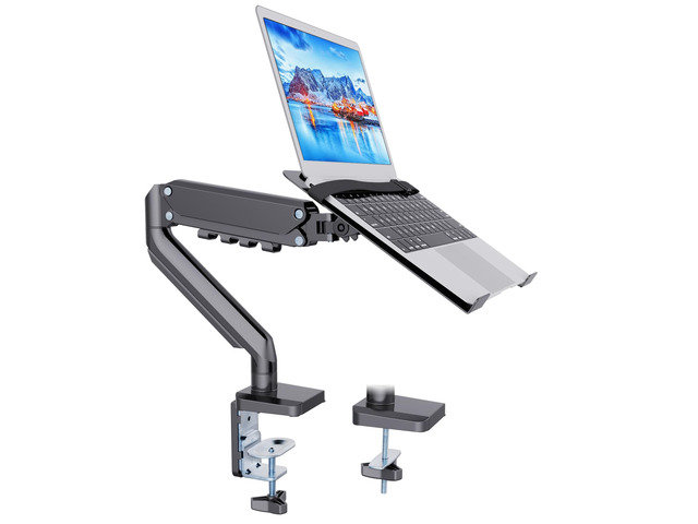 2-in-1 Gas Spring Laptop Desk Mount for 12'-17' Notebook/13'-32' Monitor Full Motion Adjustable Laptop Desk Stand with Tray, Holds 3.3-17.6lbs,...