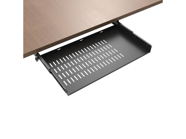 JINGCHENGMEI 21 inch Sliding Under Desk Laptop Mount Tray with Air Vents Metal Under Desk Slide Out Tray for Laptop (21 Inch)