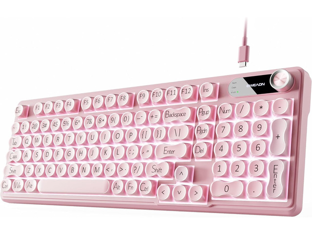 Wired Creamy Keyboard with Number Pad, 98-Key, Media Knob, RGB Backlit-Pink Jelly keycaps, Plug & Play, Soft Click Typing, 2-Stage Tilt Legs,...