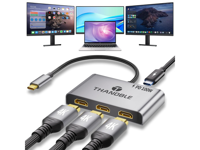 USB C to 3 HDMI Adapter with PD 100W, 4K60Hz HDMI Splitter Extended Display USB C to HDMI Splitter 1 in 3 Out, SST/MST Hub for Multiple Monitors,...