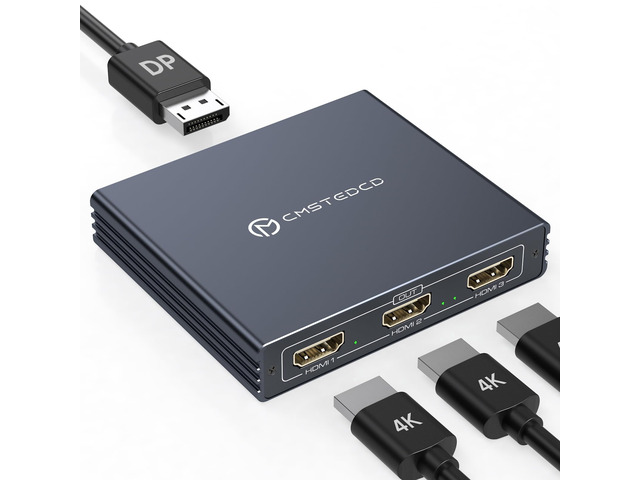 DisplayPort to HDMI Splitter for Multi Monitor Adapter 4K@60Hz DisplayPort Splitter 1 in 3 Out for 3 Monitor HDMI Support Extended Mode on Windows...