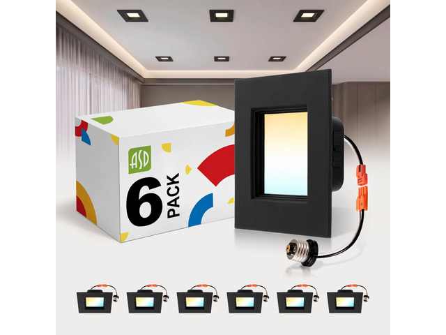 ASD LED Black Retrofit 4 Inch Recessed Lights - Square 9W 709LM 2700-5000K Recessed Lighting 4 Inch, Wet Rated Dimmable Can Lights, Baffle Trim...