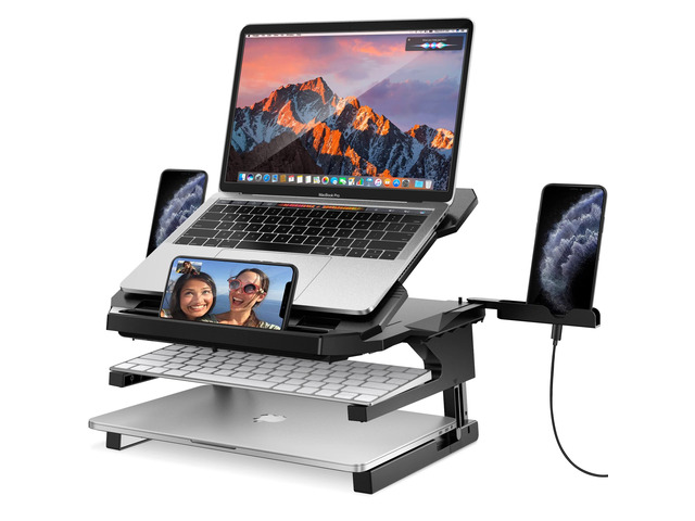 AboveTEK Laptop Stand, 20 Angles Two-Layer Height Adjustable Laptop Stands, Portable Laptop Riser with 360 Rotating Base Storage Space & Extra...