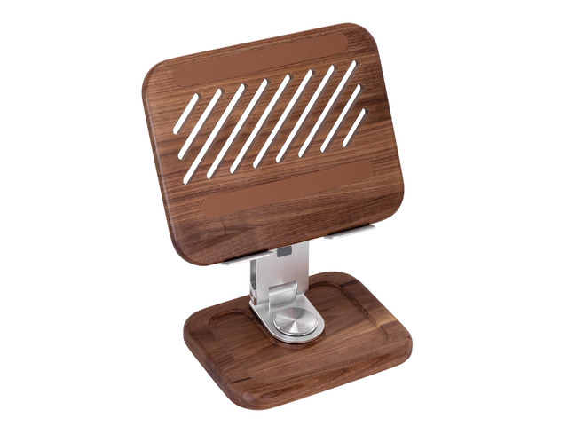 TlaroRiz Walnut-Wooden Laptop Stand for Desk, Adjustable Height & Angle with 360° Aluminum Alloy Swivel Base, Wood Laptop Stand Compatible with...