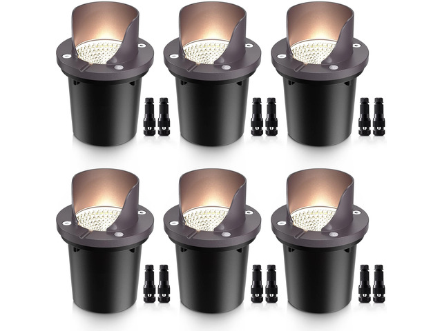 SUNVIE 6-Pack 12W 3000K LED Low Voltage Landscape Well Lights, Shield Top 12-24V AC/DC, Waterproof, Anti-Glare, Die-Cast Aluminum In-Ground...