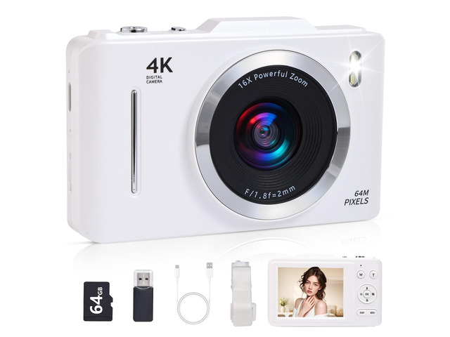 Digital Camera Latest 4K Autofocus Camera, 64MP 2.8' Large FHD Screen, 64GB Card, 16X Zoom, Anti-Shake, Compact Portable Point and Shoot Camera for...