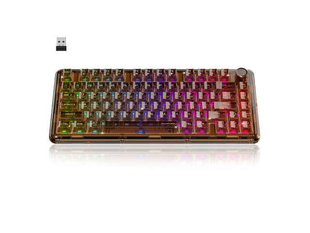 Taiahiro Clear Wireless Mechanical Keyboard with Knob (Brown, 4000mAh) BT5.0/USB-C/2.4GHz,80-Key RGB Backlit,Hot Swap Customizable Clear Acrylic...