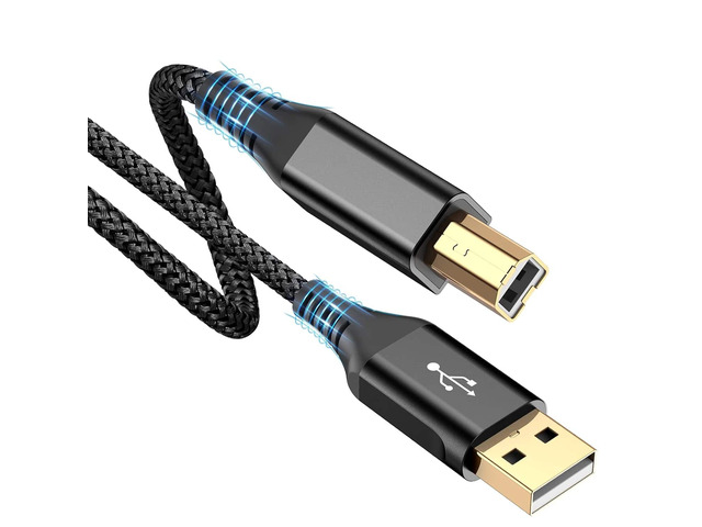 CORE TECH USB 2.0 Printer Cable 10 ft Nylon Braided USB-A to USB-B Male Black Compatible with Printers and Scanners Durable Flexible Connection...